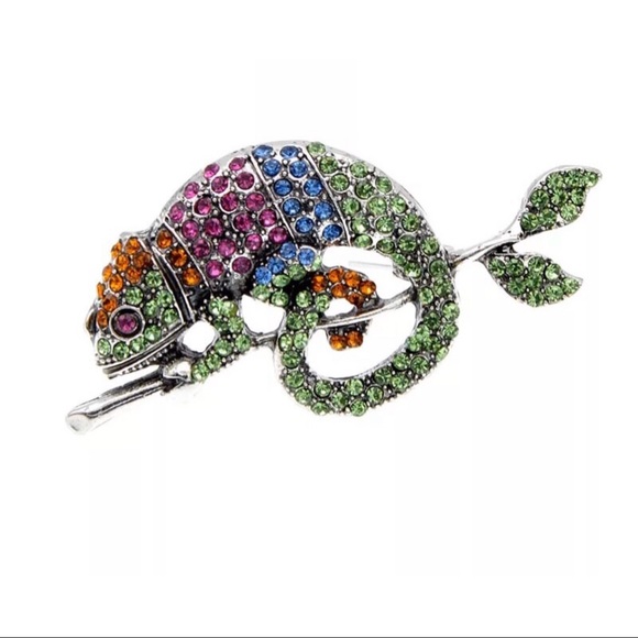 🆕 Rhinestone Chameleon Lizard🦎 Brooch Pin
